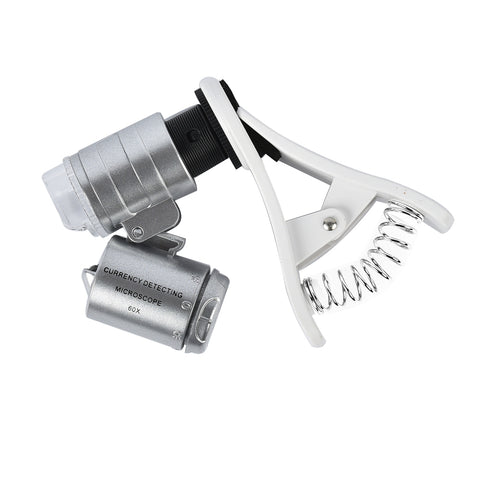 Beileshi 60x Zoom Microscope Magnifier LED + Uv Light Clip-on Micro Lens for Universal Mobile Phones Universal Clamp for iPhone 7s Plus/7s/7/7plus/ 6 6s 6Plus/ 5 Samsun/HTC